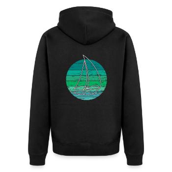 Sailboat in retro vintage circle - Unisex Premium Organic Zip Hoodie - black - Back - Nico (187cm)