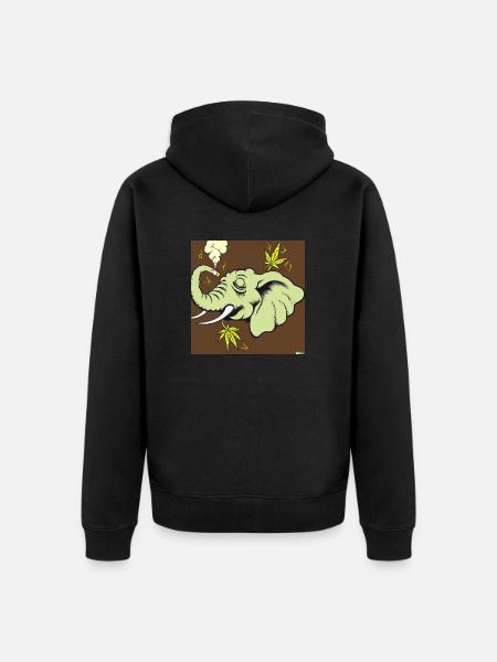 Éléphant fumant de l’herbe - Veste à capuche bio Premium Unisexe - noir