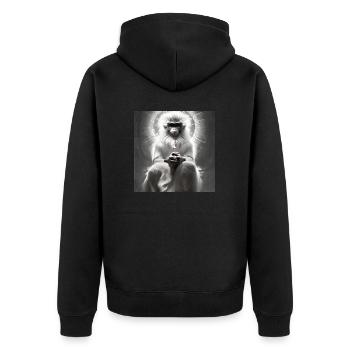Series: Wise Monkey - Unisex Premium Organic Zip Hoodie - black - Back - Nico (187cm)