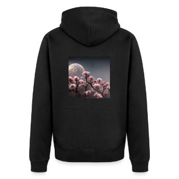 Rubi Blooming Cherry Trees on the Moon 1 - Unisex Premium Bio Zip Hoodie - Schwarz - Hinten - Nico (187cm)