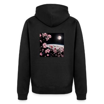 Cherry Tree on the Moon - Unisex Premium Bio Zip Hoodie - Schwarz - Hinten - Nico (187cm)
