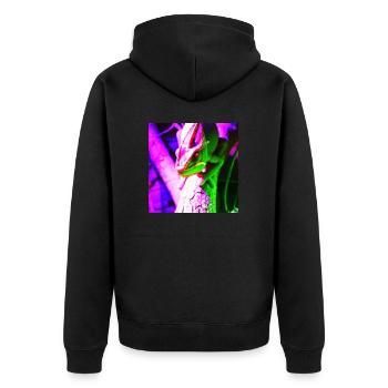 Neon Frosch 2 - Unisex Premium Bio Zip Hoodie - Schwarz - Hinten - Nico (187cm)