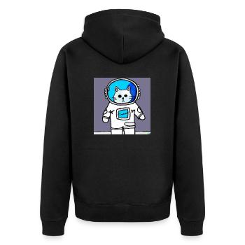 Astronauten Katze Zeichentrick - Unisex Premium Bio Zip Hoodie - Schwarz - Hinten - Nico (187cm)