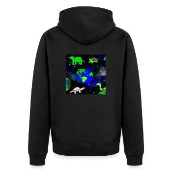 Weltraum Zeichentrick Animals - Unisex Premium Bio Zip Hoodie - Schwarz - Hinten - Nico (187cm)