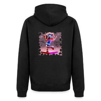 LUSTIGE MUSIK ILLUSTRATION MÄDCHEN 16 - Unisex Premium Bio Zip Hoodie - Schwarz - Hinten - Nico (187cm)