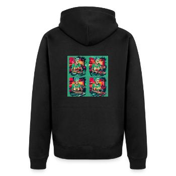 Old tattoed woman cookin - Unisex Premium Bio Zip Hoodie - Schwarz - Hinten - Nico (187cm)