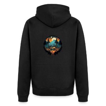 Camping Abenteuer am Fuß eines Berges - Unisex Premium Bio Zip Hoodie - Schwarz - Hinten - Nico (187cm)