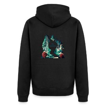 Wander lust Woods Wander Fans und Naturfans - Unisex Premium Bio Zip Hoodie - Schwarz - Hinten - Nico (187cm)