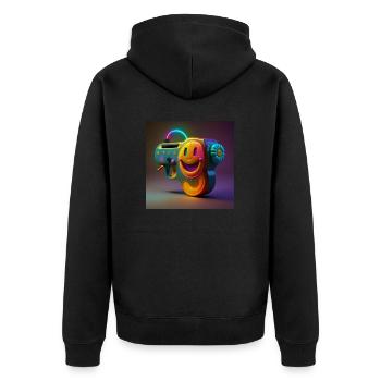 Happy Face Gun - Unisex Premium Bio Zip Hoodie - Schwarz - Hinten - Nico (187cm)
