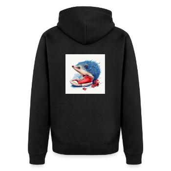 Blauer Igel und rote Schuhe - Unisex Premium Bio Zip Hoodie - Schwarz - Hinten - Nico (187cm)