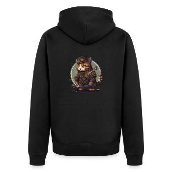 Steampunk Katze - Unisex Premium Bio Zip Hoodie - Schwarz - Hinten - Nico (187cm)