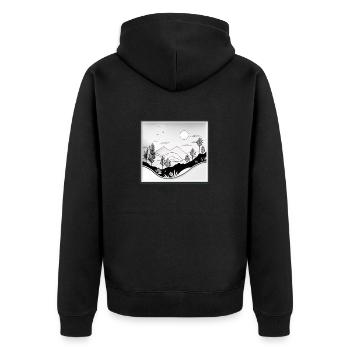 Nebelige Gipfel - Unisex Premium Bio Zip Hoodie - Schwarz - Hinten - Nico (187cm)