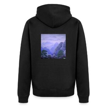 Japanische Berglandschaft im Morgengrauen - Unisex Premium Bio Zip Hoodie - Schwarz - Hinten - Nico (187cm)