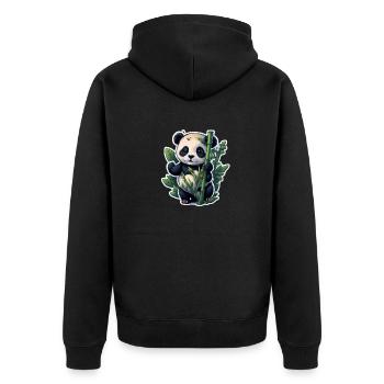 Cute Panda with Bamboo - Unisex Premium Bio Zip Hoodie - Schwarz - Hinten - Nico (187cm)