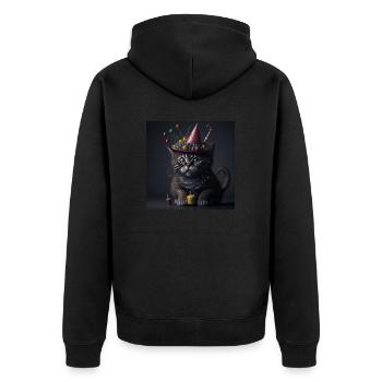 Chat avec chapeau d’anniversaire - Veste à capuche bio Premium Unisexe - noir - Dos - Nico (187cm)