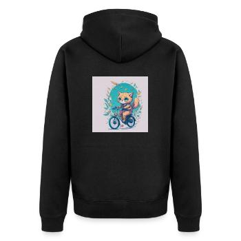 Katze auf Fahrrad - Unisex Premium Bio Zip Hoodie - Schwarz - Hinten - Nico (187cm)