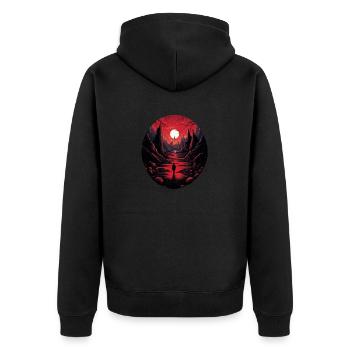 Der einsame Weg - Unisex Premium Bio Zip Hoodie - Schwarz - Hinten - Nico (187cm)