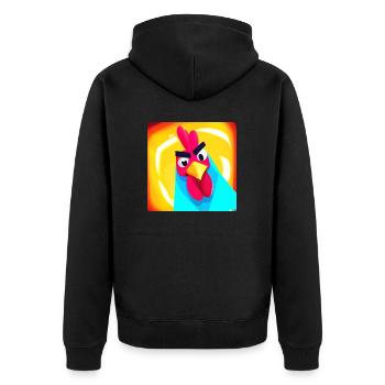 "Majesté Bleue: Le Coq Courageux - Veste à capuche bio Premium Unisexe - noir - Dos - Nico (187cm)