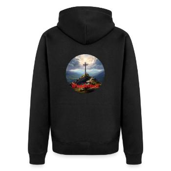 Am Gipfelkreuz: Wo Himmel und Erde sich berühren - Unisex Premium Bio Zip Hoodie - Schwarz - Hinten - Nico (187cm)