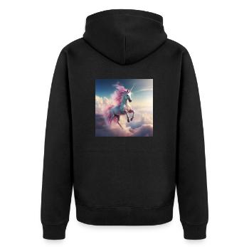 Einhorn über den Wolken - Unisex Premium Bio Zip Hoodie - Schwarz - Hinten - Nico (187cm)