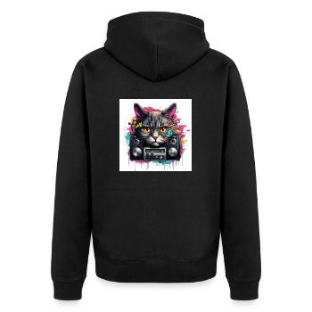 Music Cat - Unisex Premium Bio Zip Hoodie - Schwarz - Hinten - Nico (187cm)