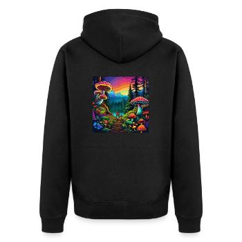 psychedelisches trippy Freundschafts-Design - Unisex Premium Bio Zip Hoodie - Schwarz - Hinten - Nico (187cm)