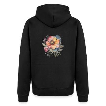 Blütenzauber im Aquarellstil: Einzigartiges design - Unisex Premium Bio Zip Hoodie - Schwarz - Hinten - Nico (187cm)