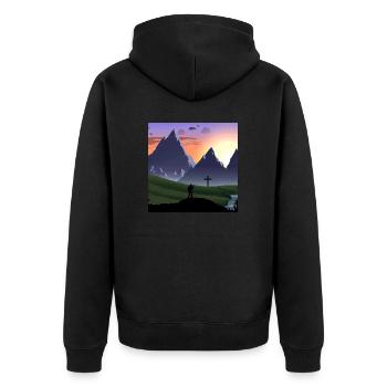 Berglandschaft - Unisex Premium Bio Zip Hoodie - Schwarz - Hinten - Nico (187cm)