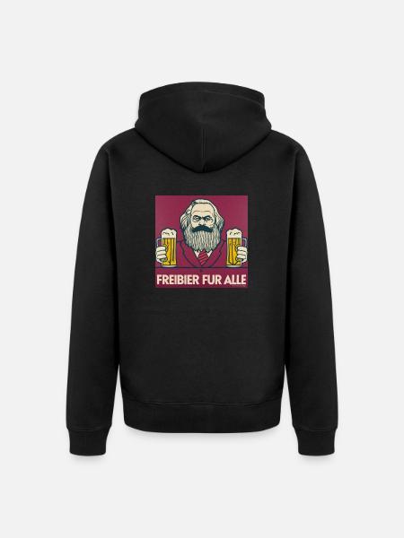 Karl Marx - Freibier - Unisex Premium Bio Zip Hoodie - Schwarz