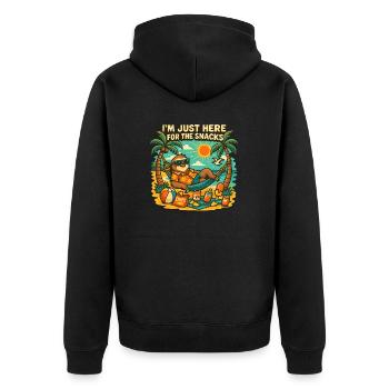 Snack-Liebender Faultier am Strand - Unisex Premium Bio Zip Hoodie - Schwarz - Hinten - Nico (187cm)
