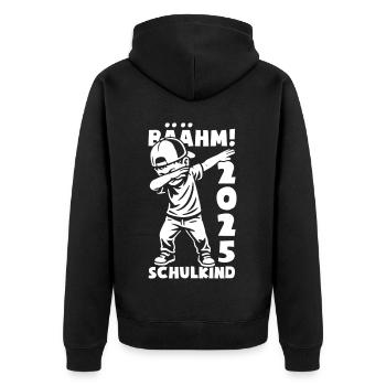 BÄÄHM! Schulkind 2025 - Erste Klasse - Einschulung - Unisex Premium Bio Zip Hoodie - Schwarz - Hinten - Nico (187cm)