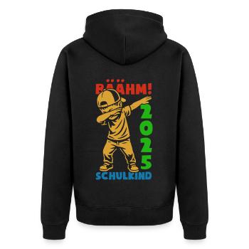 BÄÄHM! Schulkind 2025 - Erste Klasse - Einschulung - Unisex Premium Bio Zip Hoodie - Schwarz - Hinten - Nico (187cm)