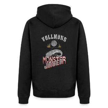 Wels Waller Monster Jäger - Unisex Premium Bio Zip Hoodie - Schwarz - Hinten - Nico (187cm)