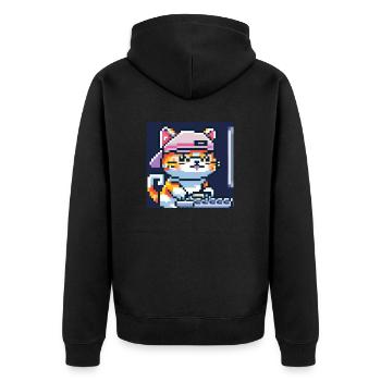 Cute cat with baseballhat playing computer games - Unisex Premium Bio Zip Hoodie - Schwarz - Hinten - Nico (187cm)