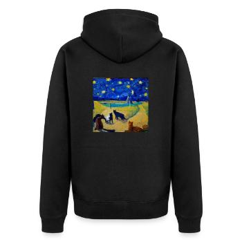 Katzen in van Goghs starry night - Unisex Premium Bio Zip Hoodie - Schwarz - Hinten - Nico (187cm)