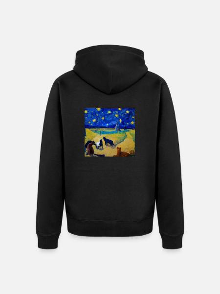 Cats in van Gogh's starry night - Unisex Premium Organic Zip Hoodie - black