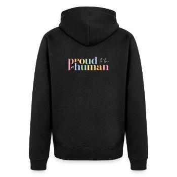Fier humain | Grande façade - Veste à capuche bio Premium Unisexe - noir - Dos - Nico (187cm)