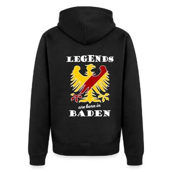 The Baden Legends - Unisex Premium Organic Zip Hoodie - black - Back - Nico (187cm)
