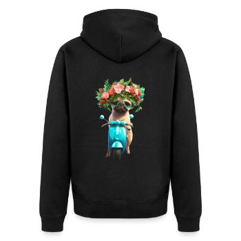 E-Rolller Mops mit Blumenkranz - Unisex Premium Bio Zip Hoodie - Schwarz - Hinten - Nico (187cm)