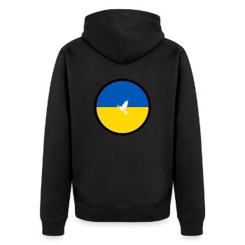Slava Ukraini za myr - Unisex Premium Bio Zip Hoodie - Schwarz - Hinten - Nico (187cm)