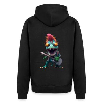 Dinosaurier Musiker Dino Gitarre Metal - Unisex Premium Bio Zip Hoodie - Schwarz - Hinten - Nico (187cm)