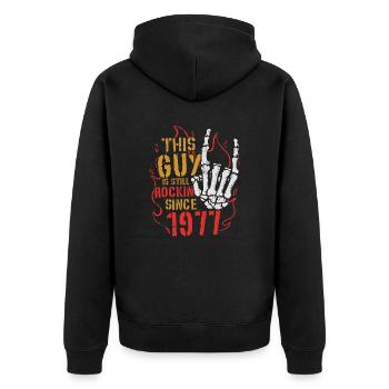 Ce gars est rock depuis l’anniversaire du millésime 1977 - Veste à capuche bio Premium Unisexe - noir - Dos - Nico (187cm)