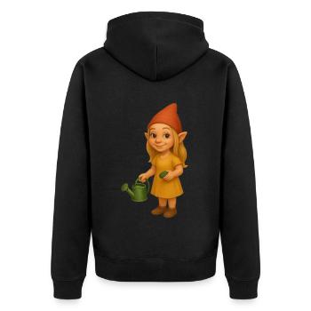 Zwergin mit Gießkanne - Unisex Premium Bio Zip Hoodie - Schwarz - Hinten - Nico (187cm)