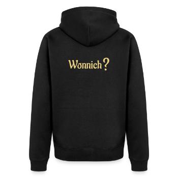 Wonnich? - Unisex Premium Bio Zip Hoodie - Schwarz - Hinten - Nico (187cm)