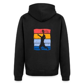 Retro Padelspieler Padel-Tennis Padeltennis - Unisex Premium Bio Zip Hoodie - Schwarz - Hinten - Nico (187cm)