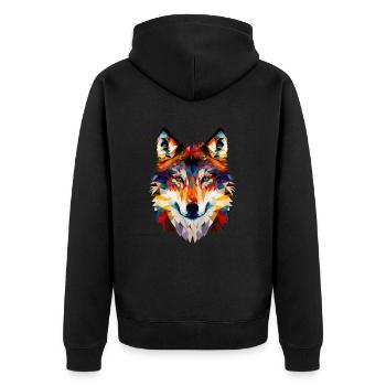 Wolf Face Geometric Abstract Colorful - Unisex Premium Organic Zip Hoodie - black - Back - Nico (187cm)