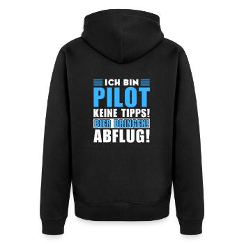 Ich bin Pilot - Keine Tipps! Bier bringen - Unisex Premium Bio Zip Hoodie - Schwarz - Hinten - Nico (187cm)