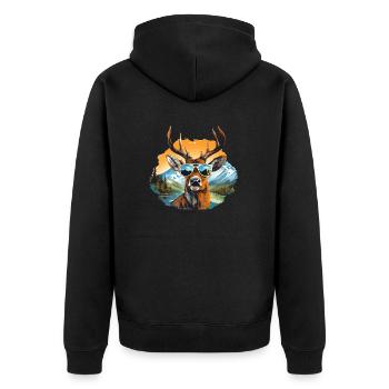 Cooler Hirsch mit Sonnenbrille, Tracht Dorffest - Unisex Premium Bio Zip Hoodie - Schwarz - Hinten - Nico (187cm)
