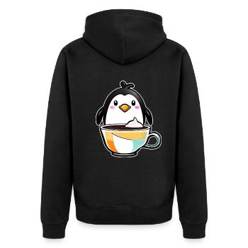 Niedlicher Pinguin mit Kaffee IV - Unisex Premium Bio Zip Hoodie - Schwarz - Hinten - Nico (187cm)