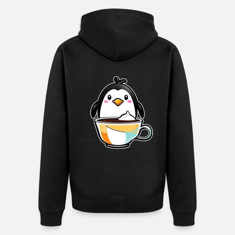 Niedlicher Pinguin mit Kaffee IV - Unisex Premium Bio Zip Hoodie - Schwarz